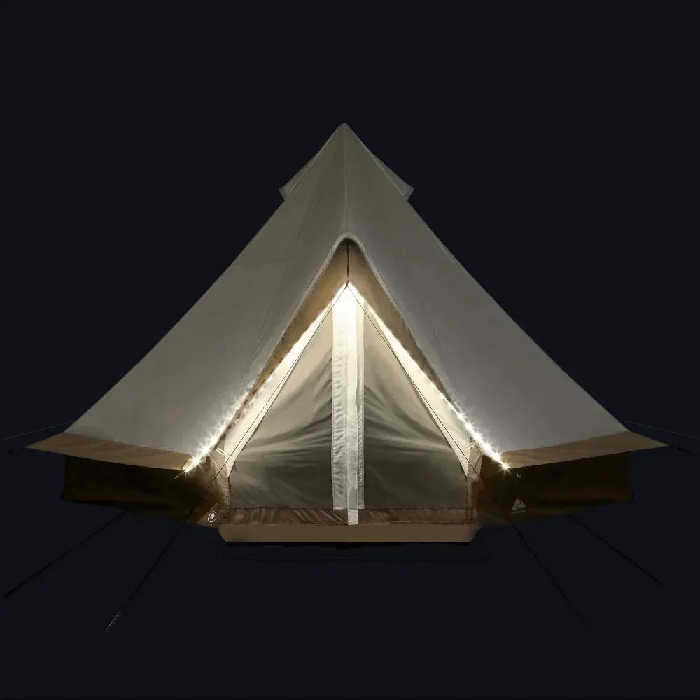 8-Person Glamping Bell Tent Camping Tent Travel 15' X 15' Tents with String Lights, 22.57 Lbs Bell-style Tent Party Tents