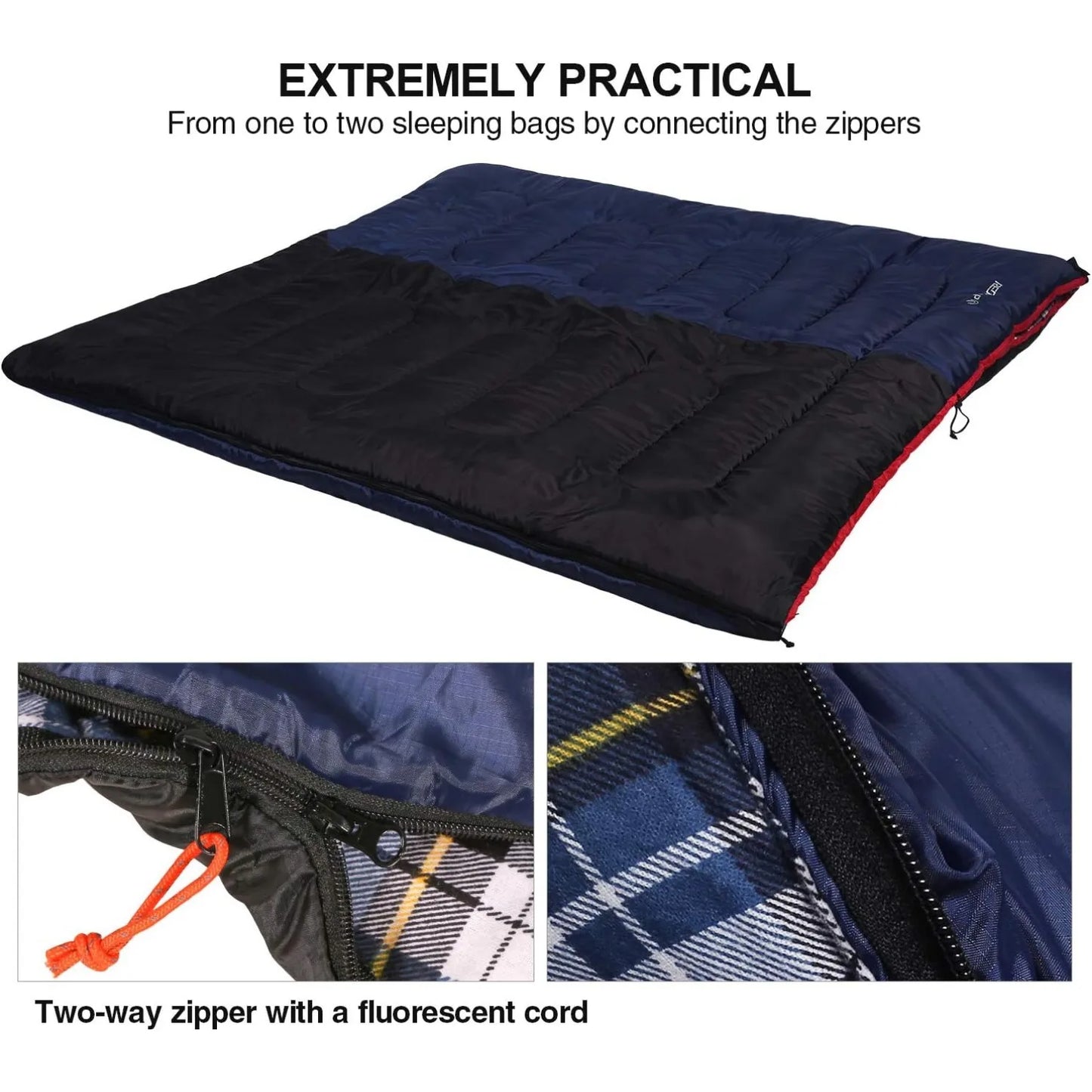 Cotton Flannel Sleeping Bag for Camping Backpacking, Adults Cold Weather Envelope Sleeping Bags with 2/3/4lbs Filling