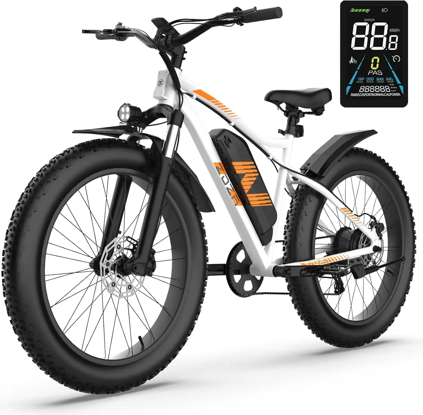 26 inch fat tire electric bicycle, 1500W motor, 48V 14.5Ah adult detachable, 7-speed and dual suspension