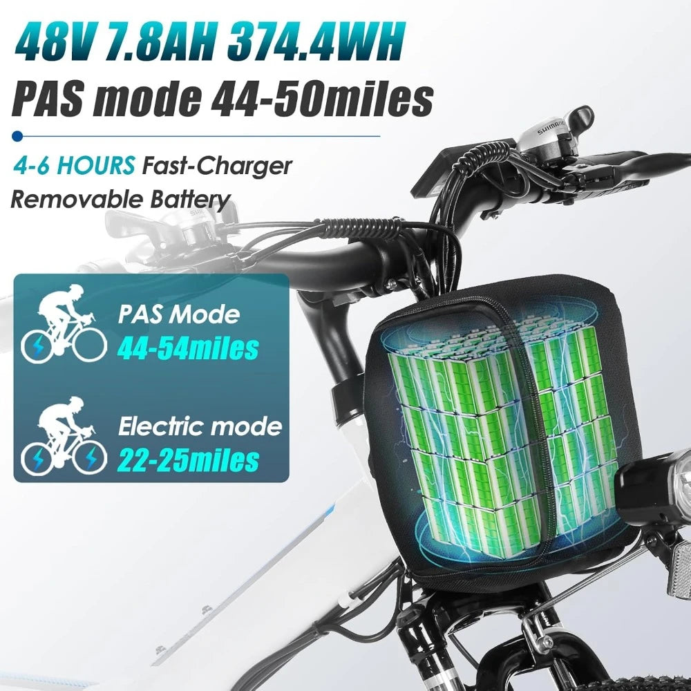 Electric Bike, 48V Removable Lithium Battery, 21 Speed, Up to 50 Miles, Dual Shock Absorber, 750W Folding Electric Mountain Bike