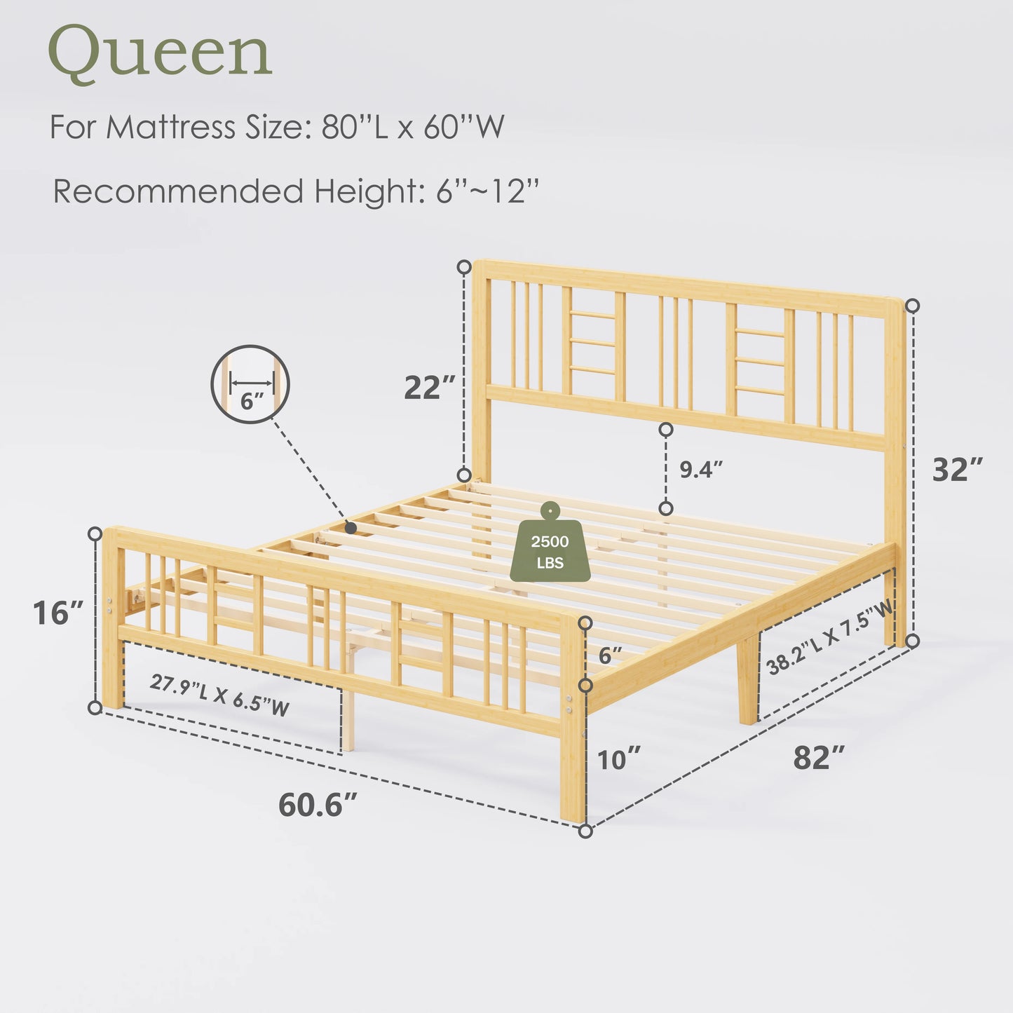 ZIYOO 10 inch Full-Size Premium Bamboo Bed Frame - Comfortable, Safe, Easy to Assemble Modern Minimalist Design