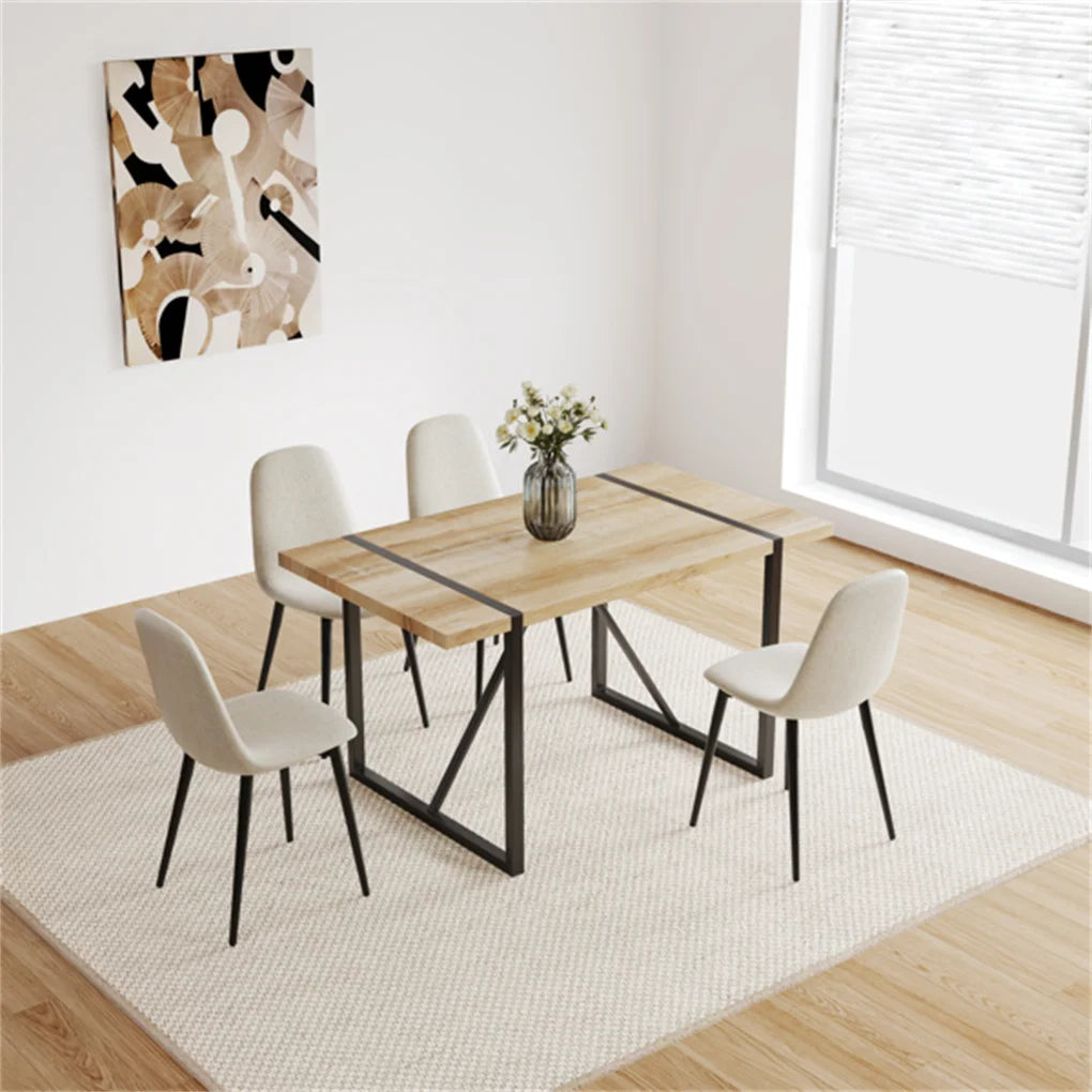 4PCS/SET Dining Chairs Modern Accent Chairs with Linen Fabric Upholstered Seat, Spoon Shape Kitchen Chair with Black Metal Legs