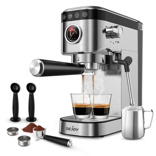 Sejoy Espresso Machine 20Bar Espresso Maker, Dual Boiler Coffee Maker with Milk Frother, Semi-automatic Coffee Machine