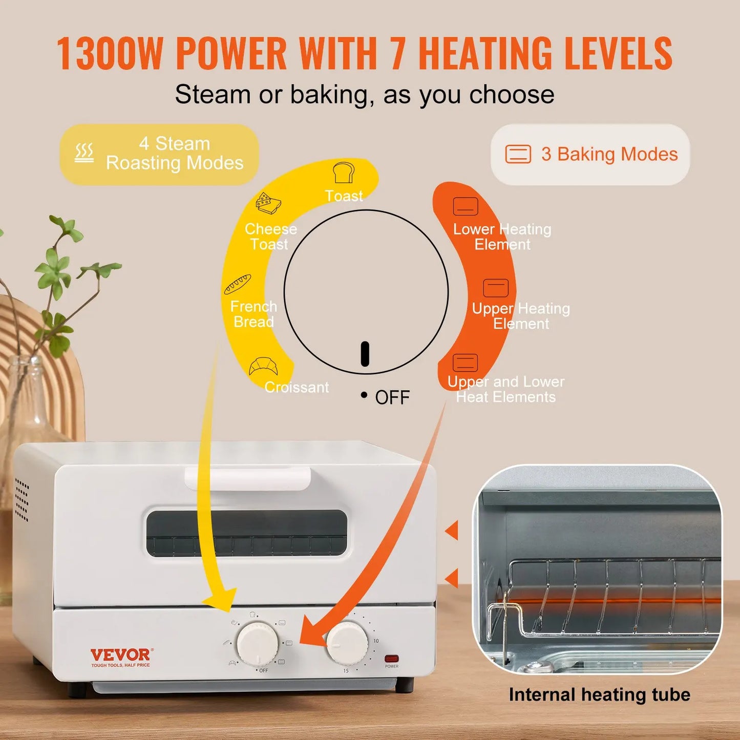 VEVOR Steam Oven Toaster,12LCountertop Convection Oven,5 In 1 Steam Toaster Oven,7 Cooking Modes Air Fryer Convection Oven Combo