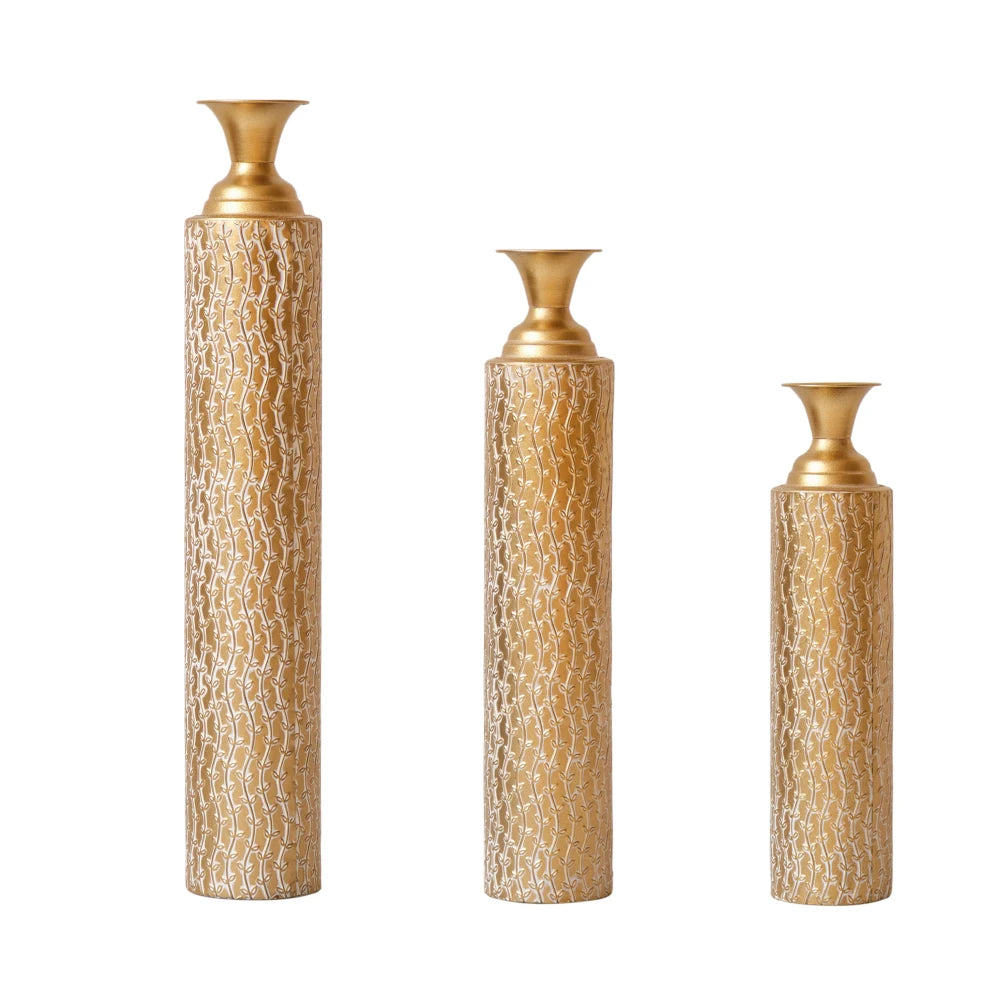 Metal Decorative Vases High Distress Metal Center Vases Growing Vine Patterns Set of 3 Vases Home Decoration 34 ", 29 ", 25 "H