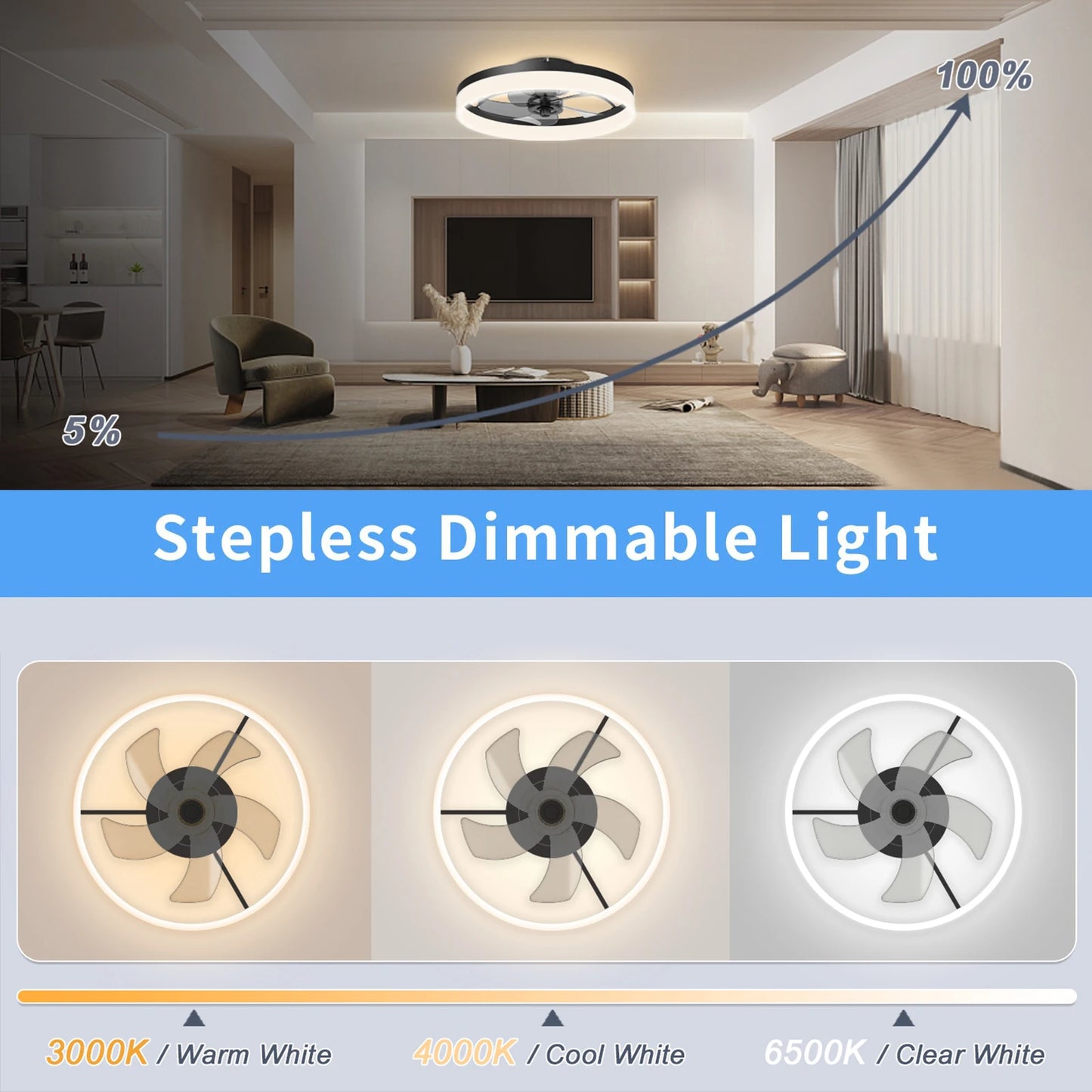 Ceiling fan with light Modern Dimmable Remote Control Ceiling Fans Living Room AC Variable Frequency Fan Ceiling Lamp