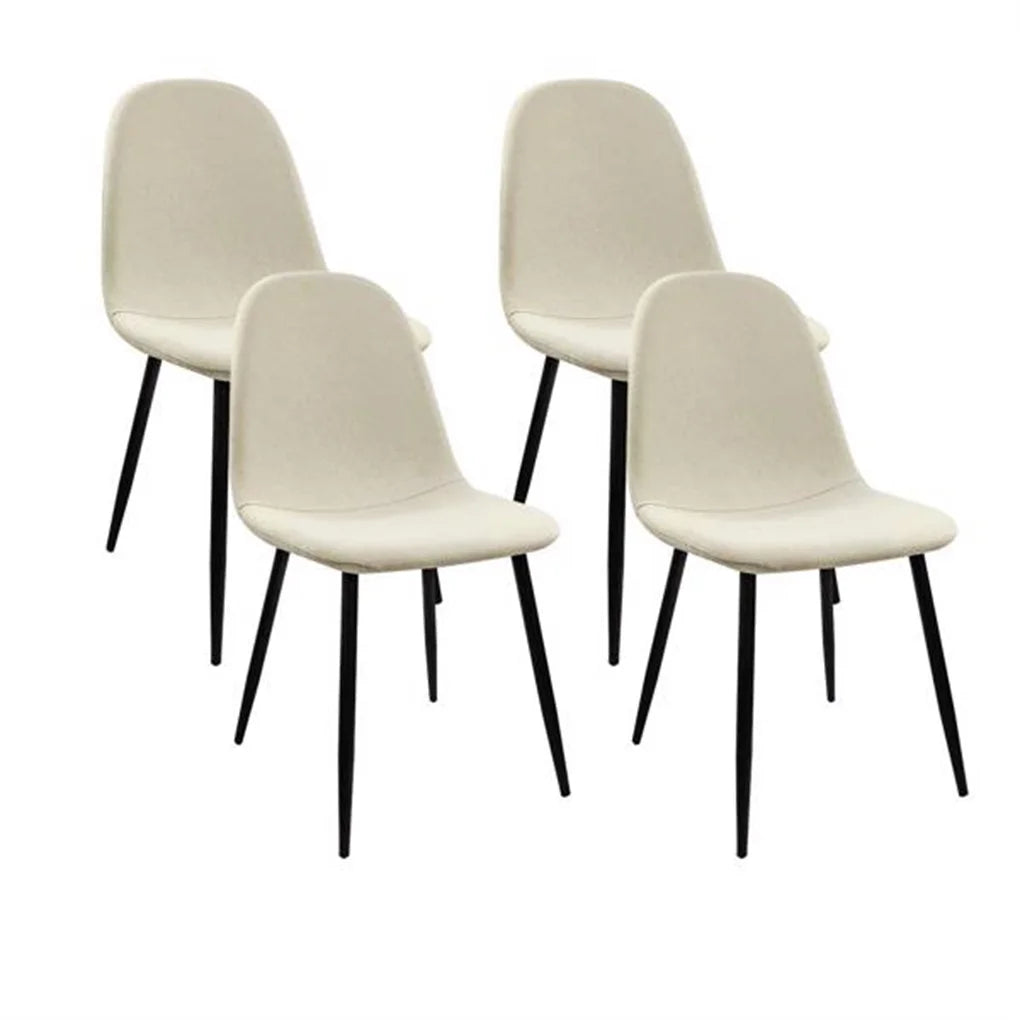 4PCS/SET Dining Chairs Modern Accent Chairs with Linen Fabric Upholstered Seat, Spoon Shape Kitchen Chair with Black Metal Legs
