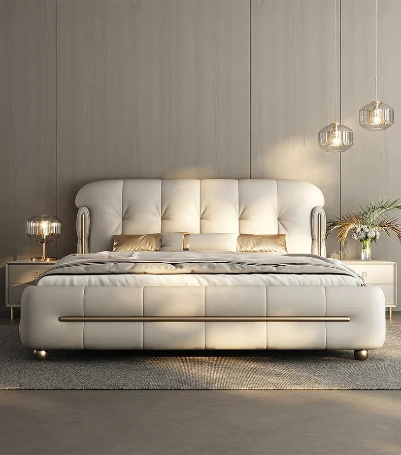 Beige Headboard Modern Bed Frame Wood Princess Living Room Double Bed Bedroom Bases Monster Camas Matrimoniales Furniture