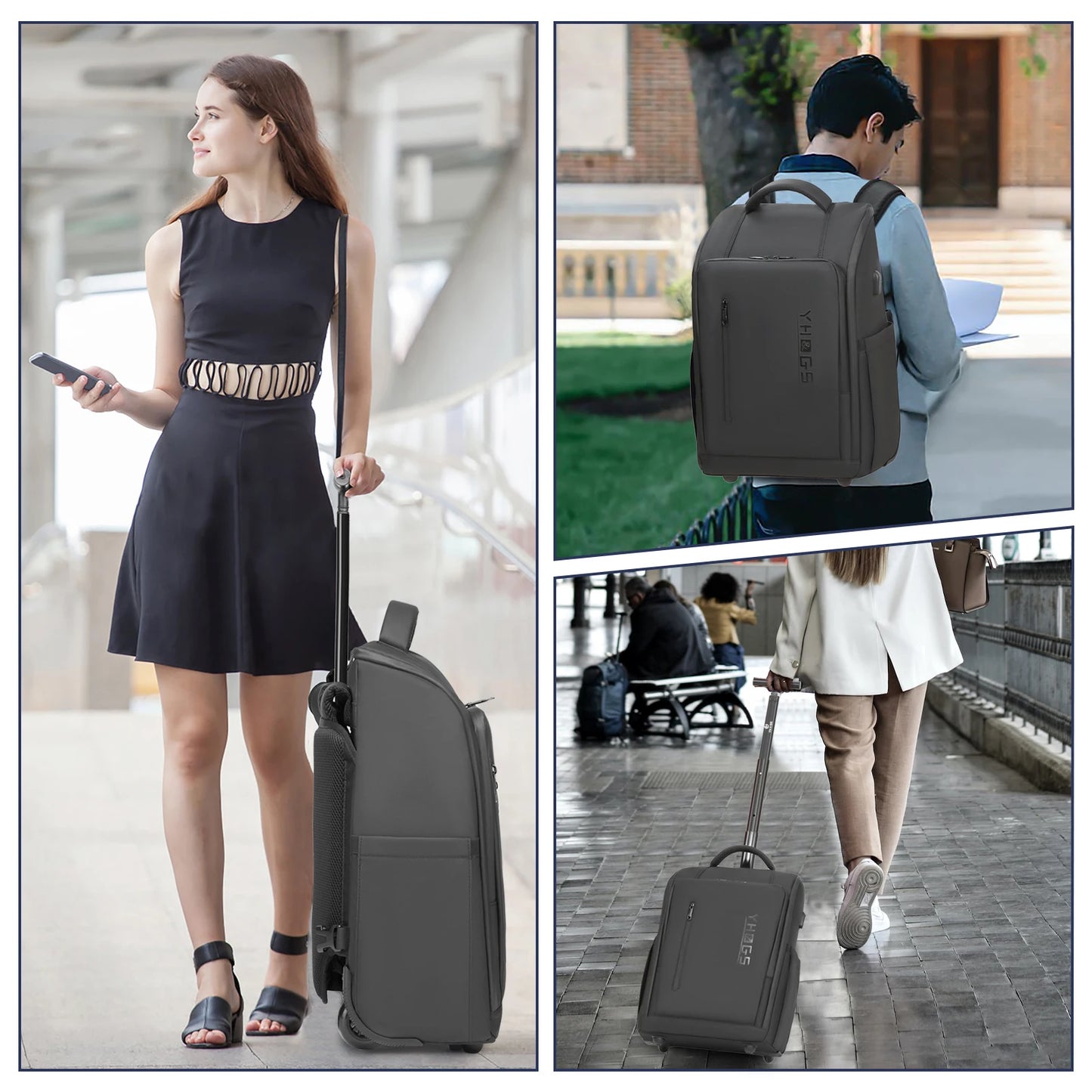 High Quality USB Charging Trolley Luggage Backpack with Wheels for 15.6-inch Laptop Business Backpack Waterproof Travel Luggage