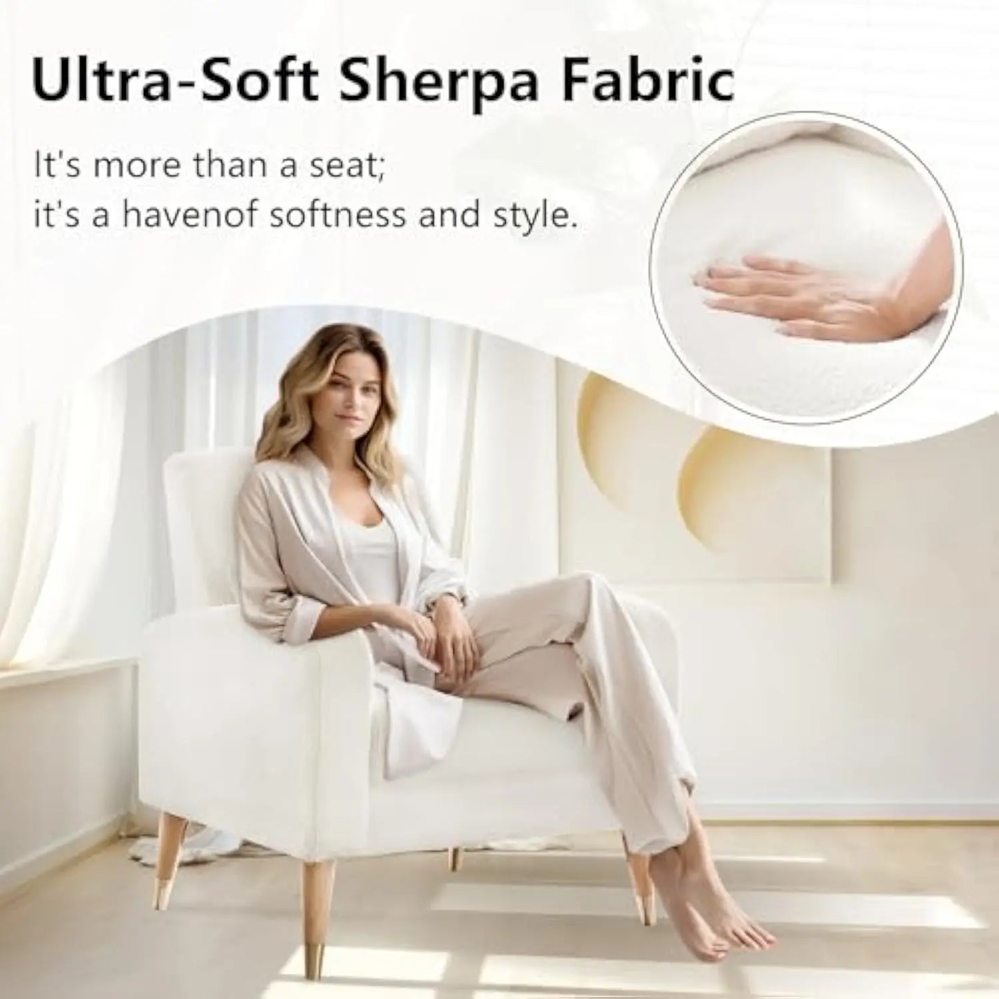 Mid-Century Modern Accent Chair, Upholstered Armchair Living Room Chair, Comfy Single Sofa Chair with Sturdy Legs for Living R