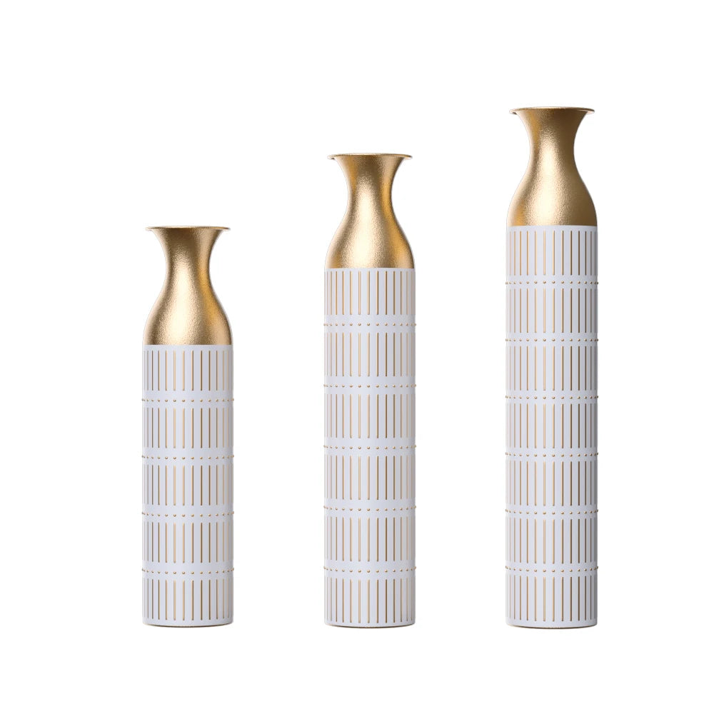 Floor Metal Vases Decorated White Metal vases Set of 3 gorgeous home decor large glazed metal vases