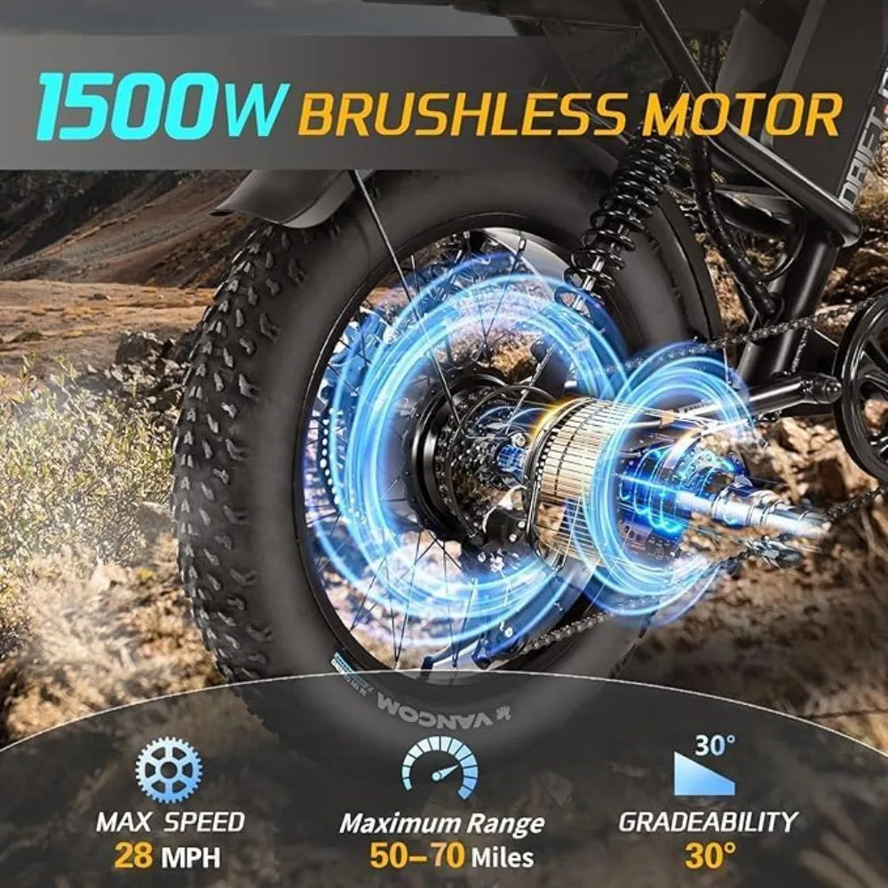 1500W Peak Power Electric Bike for Adults, 28-35 MPH Electric Moped Style Bike,7 Speed 20" All Terrain Fat Tire Ebike (J1)