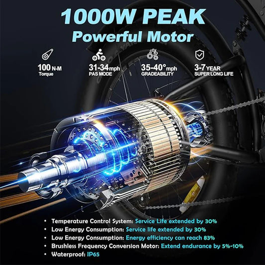 1000W 28mph 24 mile range 48V15ah detachable battery single push mechanical disc brake 20 inch mountain off-road adult electric