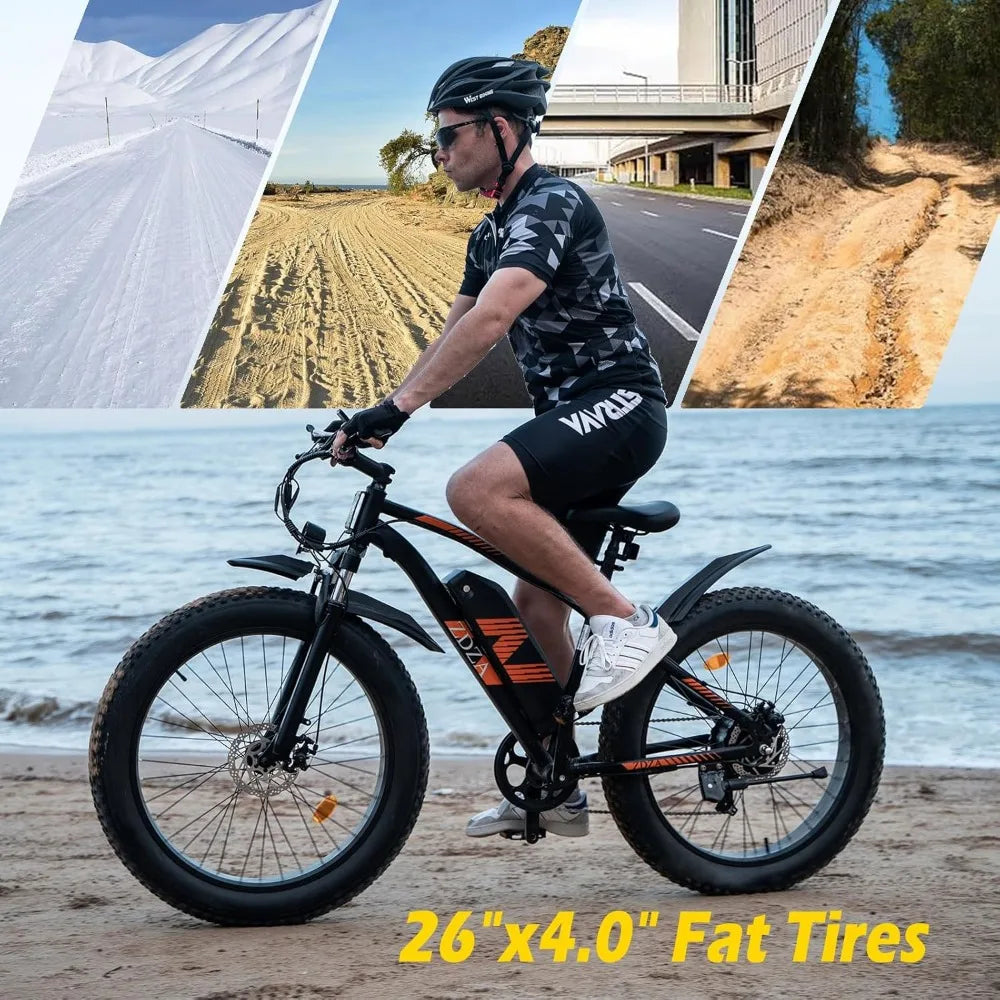 26 inch fat tire electric bicycle, 1500W motor, 48V 14.5Ah adult detachable, 7-speed and dual suspension