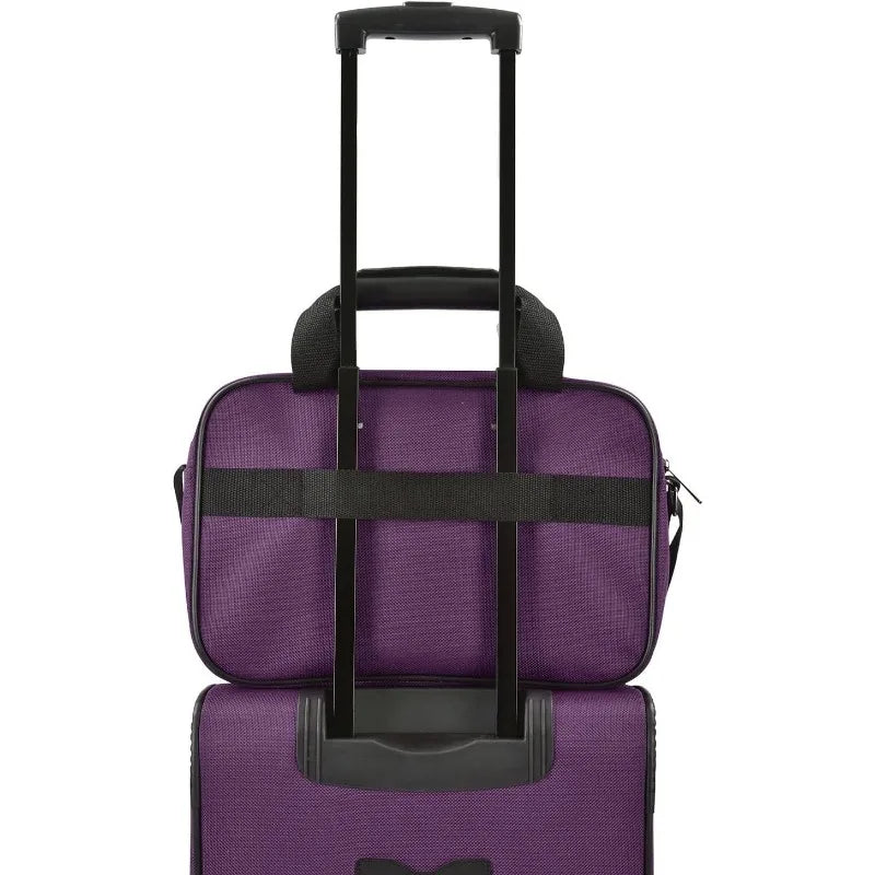Rugged Fabric Expandable Carry-on Luggage Set, Purple, 4 Wheel