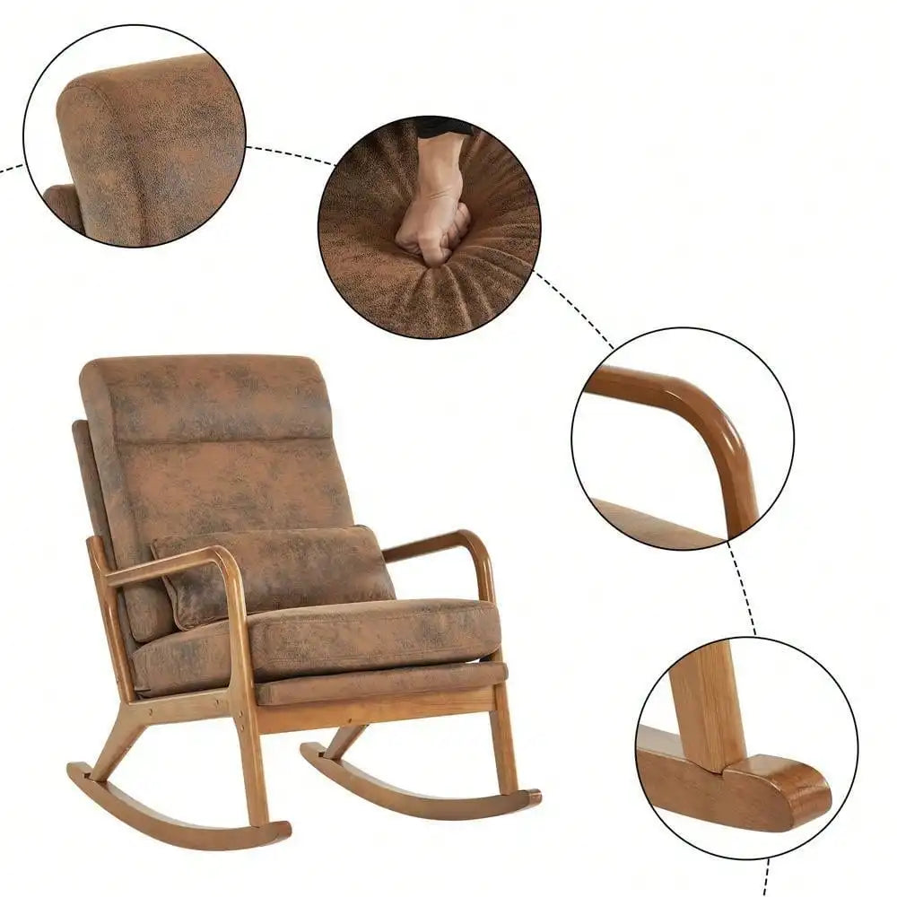 Relaxing Glider Rocking Chair High Backrest Rocking Armchair, Mid Century Accent Chair for Living Room Bedroom, Study