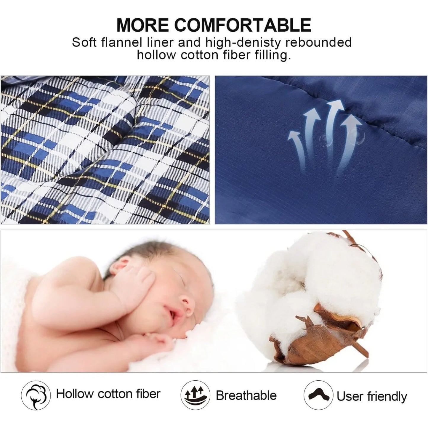 Cotton Flannel Sleeping Bag for Camping Backpacking, Adults Cold Weather Envelope Sleeping Bags with 2/3/4lbs Filling