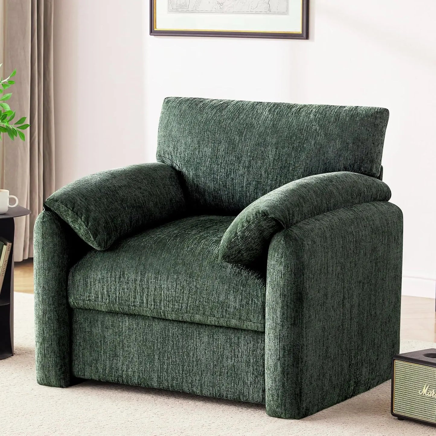 Chenille Oversized Armchair, 38.6" Wide Accent Chairs for Living Room & Bedroom Modern Lounge Chair, Upholstered Mid-Century
