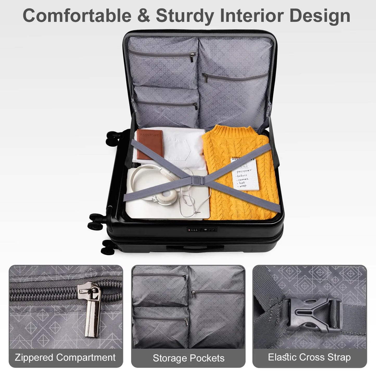 3-Piece Lightweight Luggage Set, Expandable Hardshell Suitcases with TSA Lock & Wheels (20/24/28, )