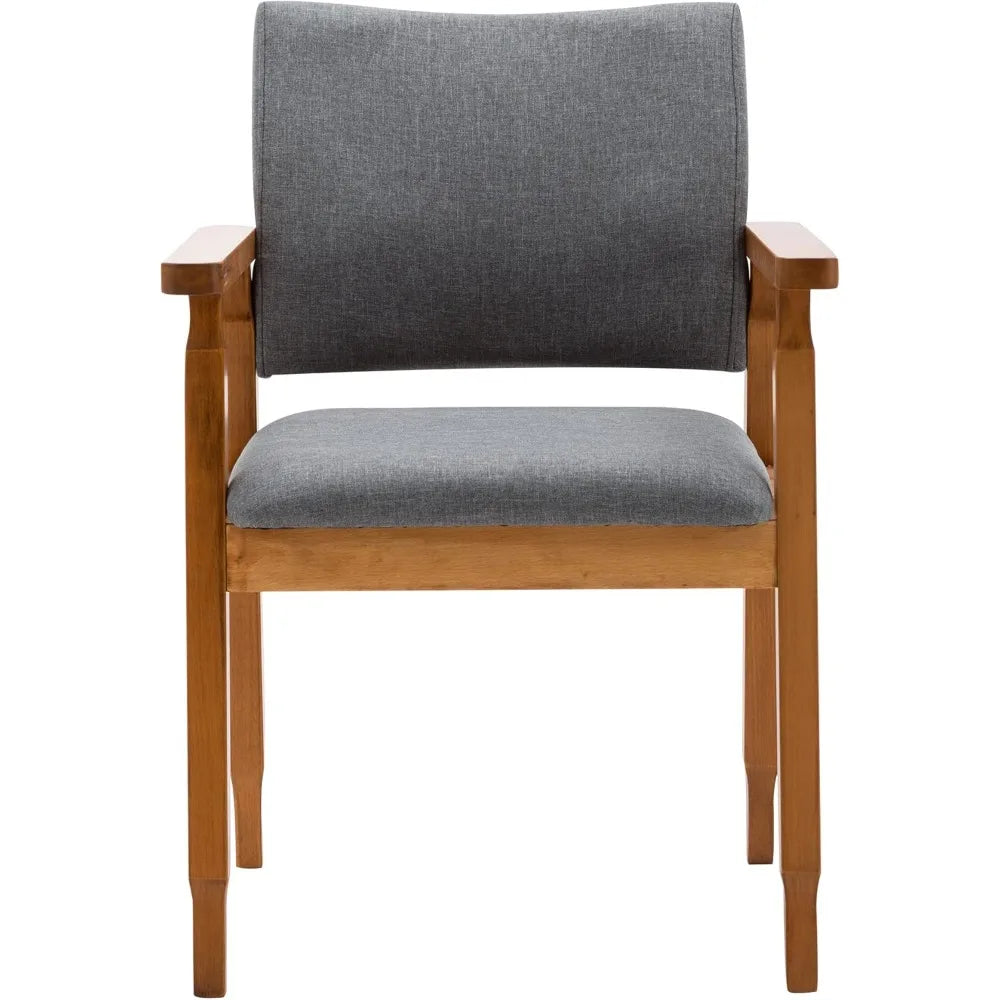 Set of 2 Mid Century Modern Walnut Dining Chairs Wood Arm Grey Fabric Kitchen Cafe Living Room Decor Furniture