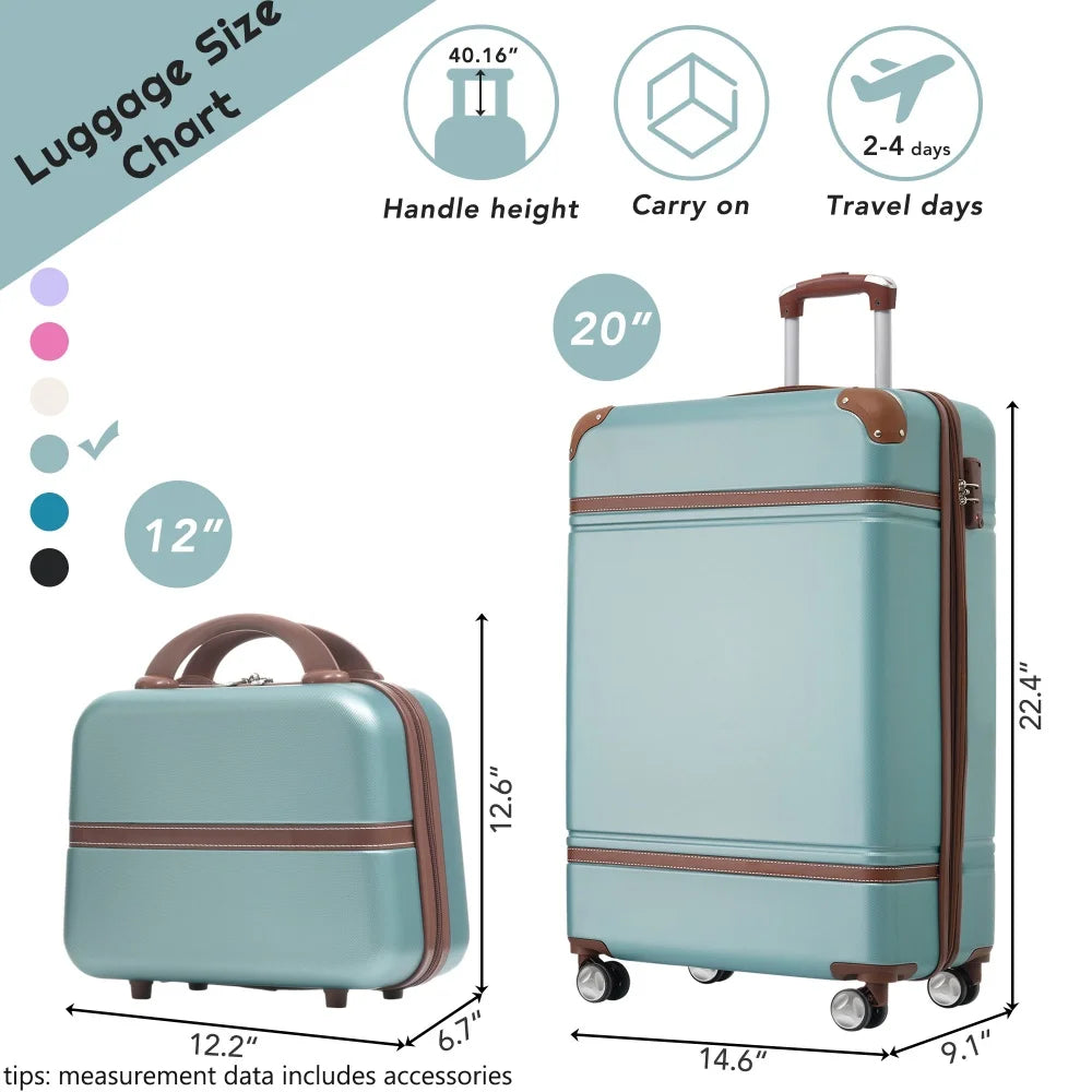 20" Hardside Luggage Set with Cosmetic Case Spinner Wheels Carry on Suitcase Lightweight Durable Travel Suitcase Rolling Luggage