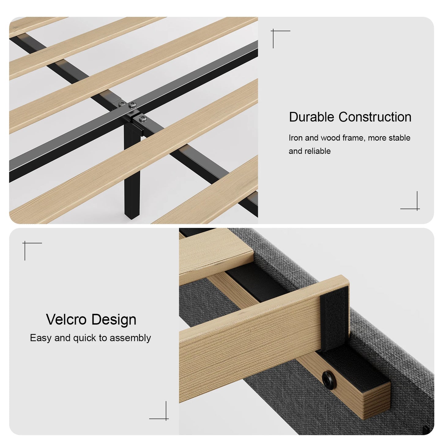 Queen Bed Frame with HeadBoard,Linen Upholstered Platform Bed Frame with Charging & Storage,No Box Spring Needed,Dark Grey
