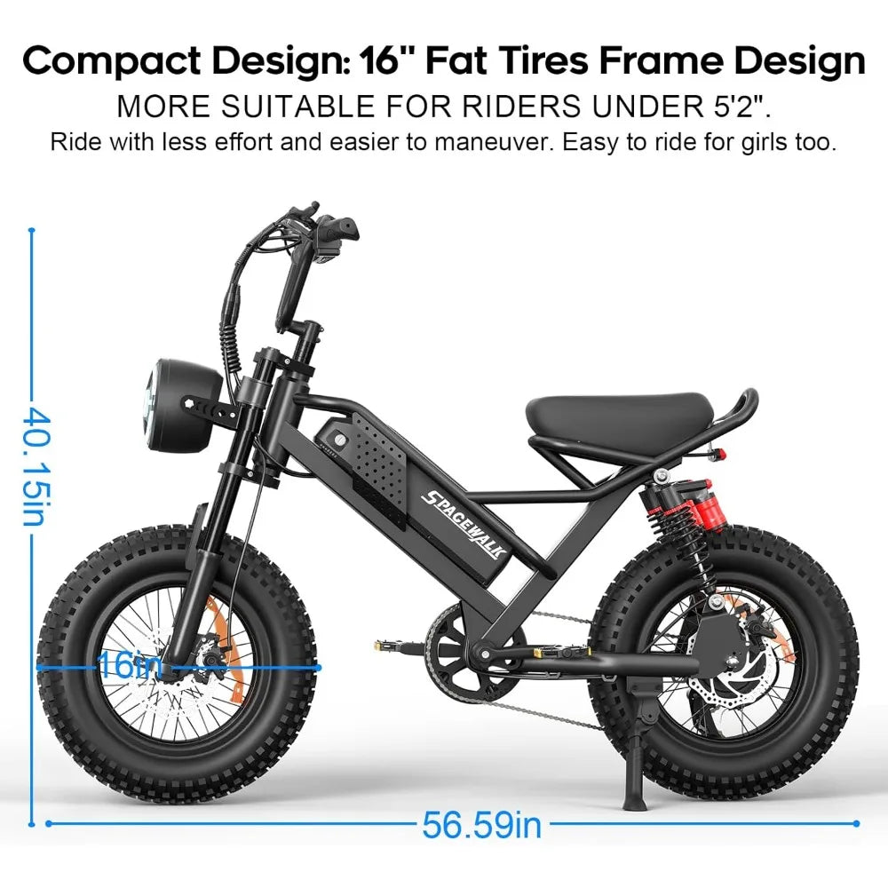 Electric Bike,16"/20" Fat Tire Ebike,Suitable for Riders under 5'2"or 5'5"&Above,750W Motor,48V 15Ah Removable Battery