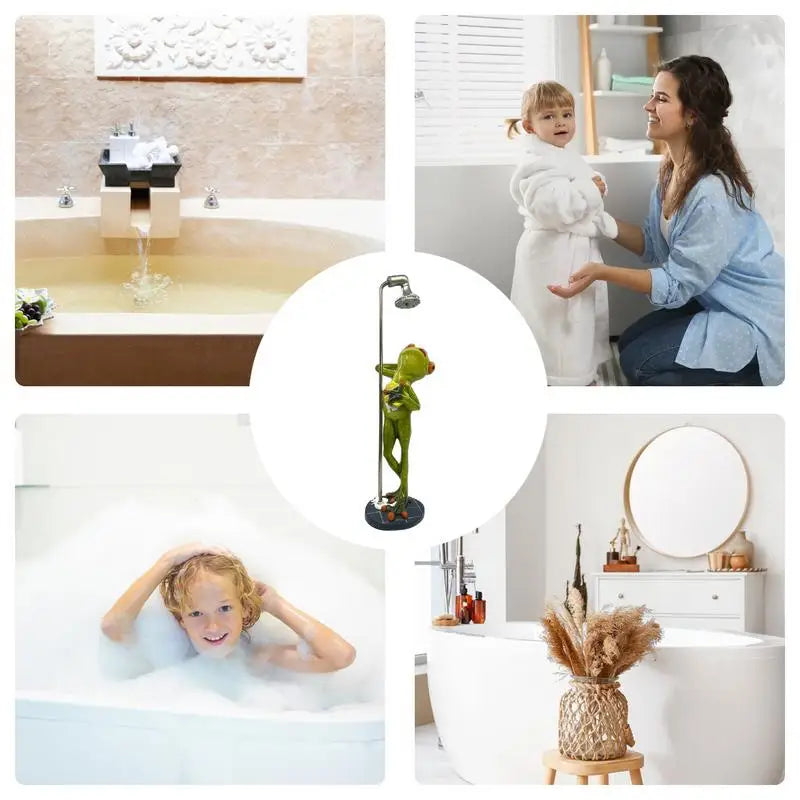 Garden Frog Creative Bathing Frog Figurines Patio Frog Statue Outdoor Decor Frog Sculpture Funny Flower Pot Decorations for