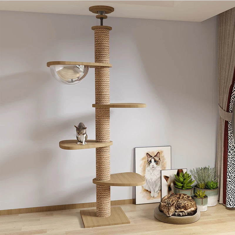 Adjustable Cat Tree House Tower Pet Condo Wooden House Multifunction Tower Soft Flannel Hammock Bed Cat Tree Floor To Ceiling