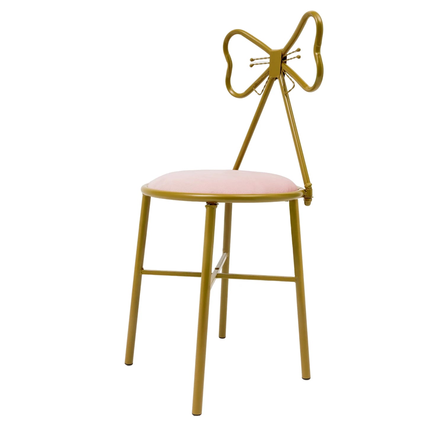 Vanity Stool Chair Makeup Modern Velvet Butterfly Accent Chair Pink Cute Girls Bow Knot Backrest Chair Bedroom Home Decor