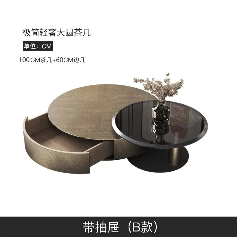 Designer Stainless Steel Coffee Tables European Luxury Round Tea Table Living Room Furniture Italian Tempered Glass Furniture