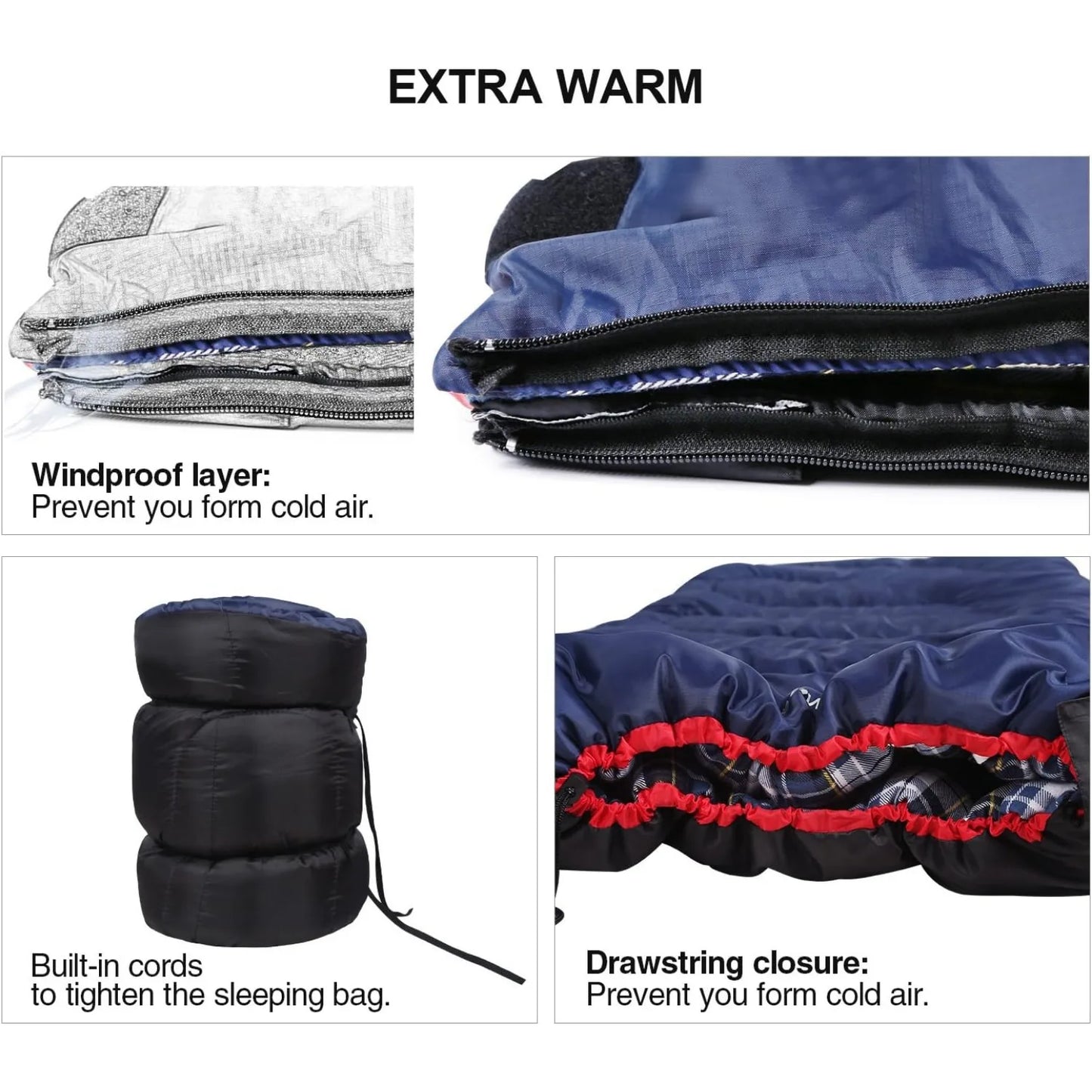 Cotton Flannel Sleeping Bag for Camping Backpacking, Adults Cold Weather Envelope Sleeping Bags with 2/3/4lbs Filling