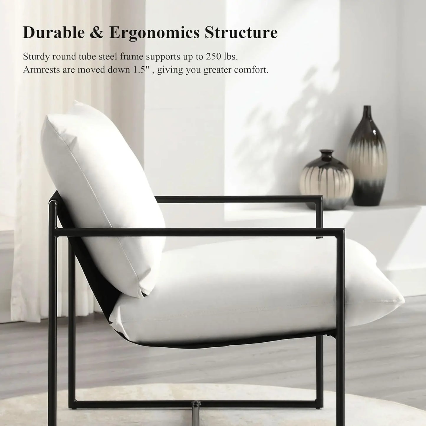 Sling Accent Chair for Living Room Bedroom Reading Office Modern Design Metal Frame Armchair