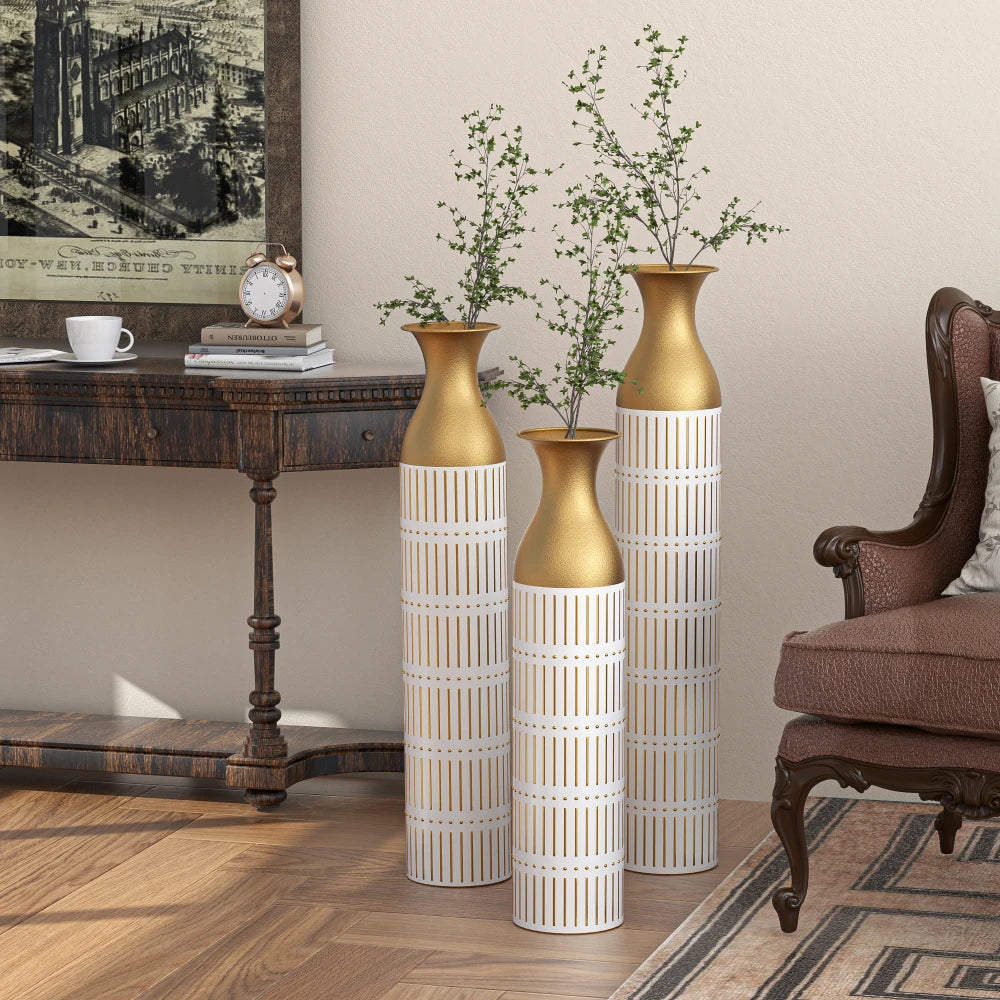 Floor Metal Vases Decorated White Metal vases Set of 3 gorgeous home decor large glazed metal vases