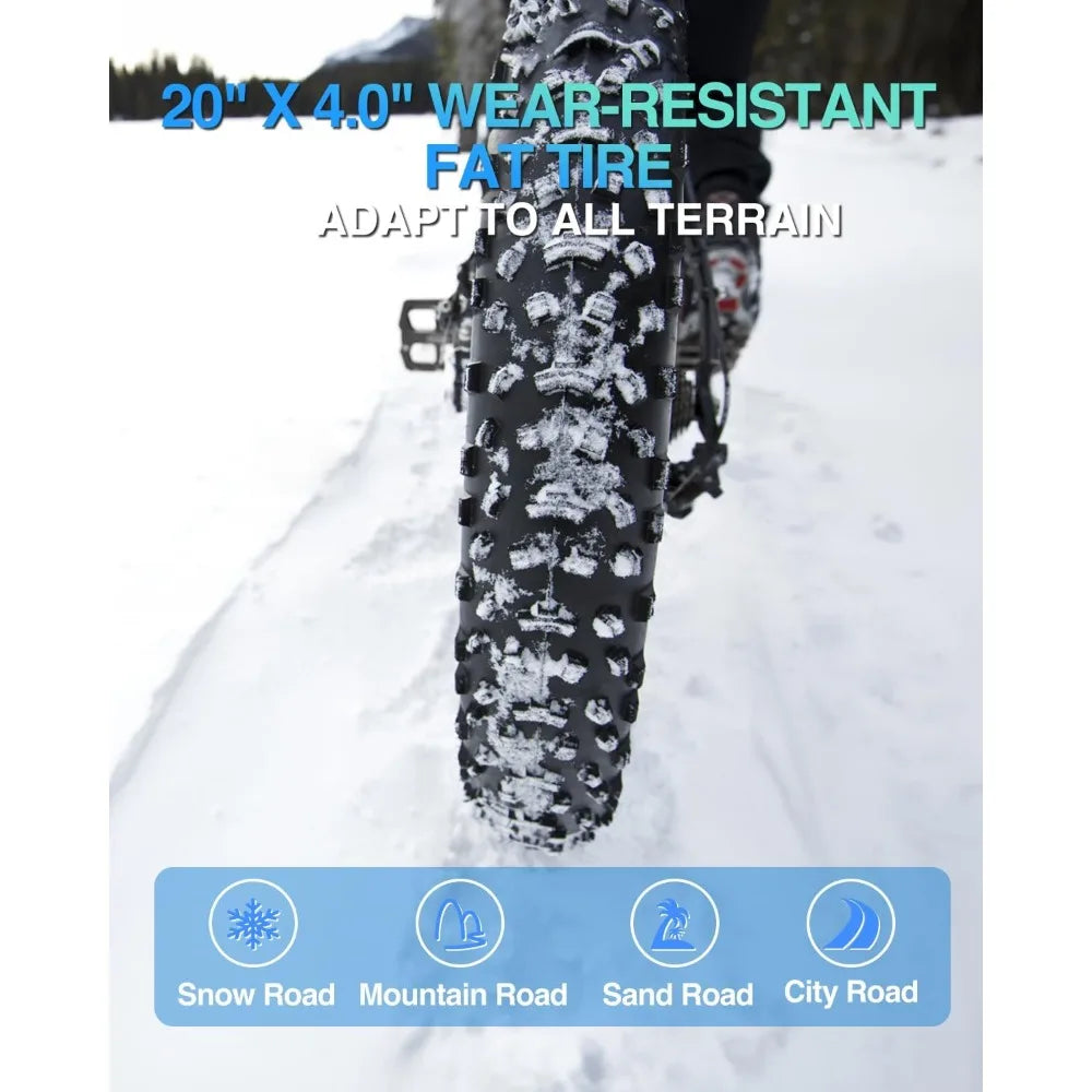 Electric Bike, 1500W 30MPH, 48V 20/23AH, Max 75Miles Electric Motorcycle 20" Fat Tire Dirt Bikes, Shamano 7-Speed E-Bike