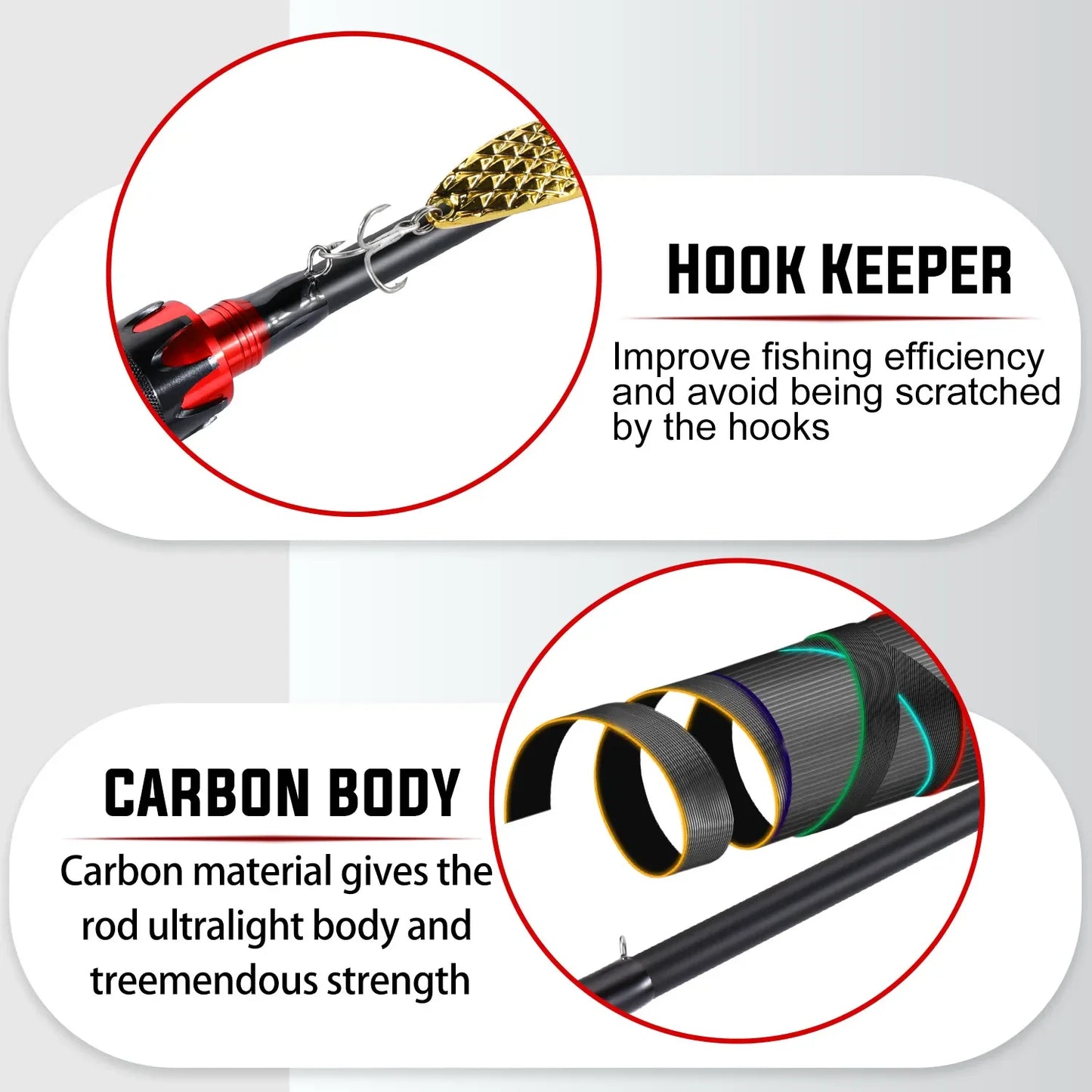 Sougayilang Casting Spinning Fishing Rod 2.1m UltraLight Carbon Fiber Rod Pole 4 Section with EVA Handle 0.8-5g Lure Weight Reel