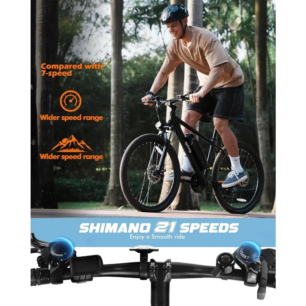 Speed Mountain Light Electric Bicycle, equipped with a peak 750W 22MPH brushless motor and a 375Wh detachable battery