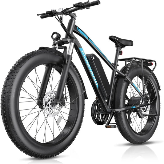 Adult electric bicycle, peak 1000W electric bicycle,25MPH 60 miles, with 48V 13AH battery, rear frame, 7-speed, front suspension