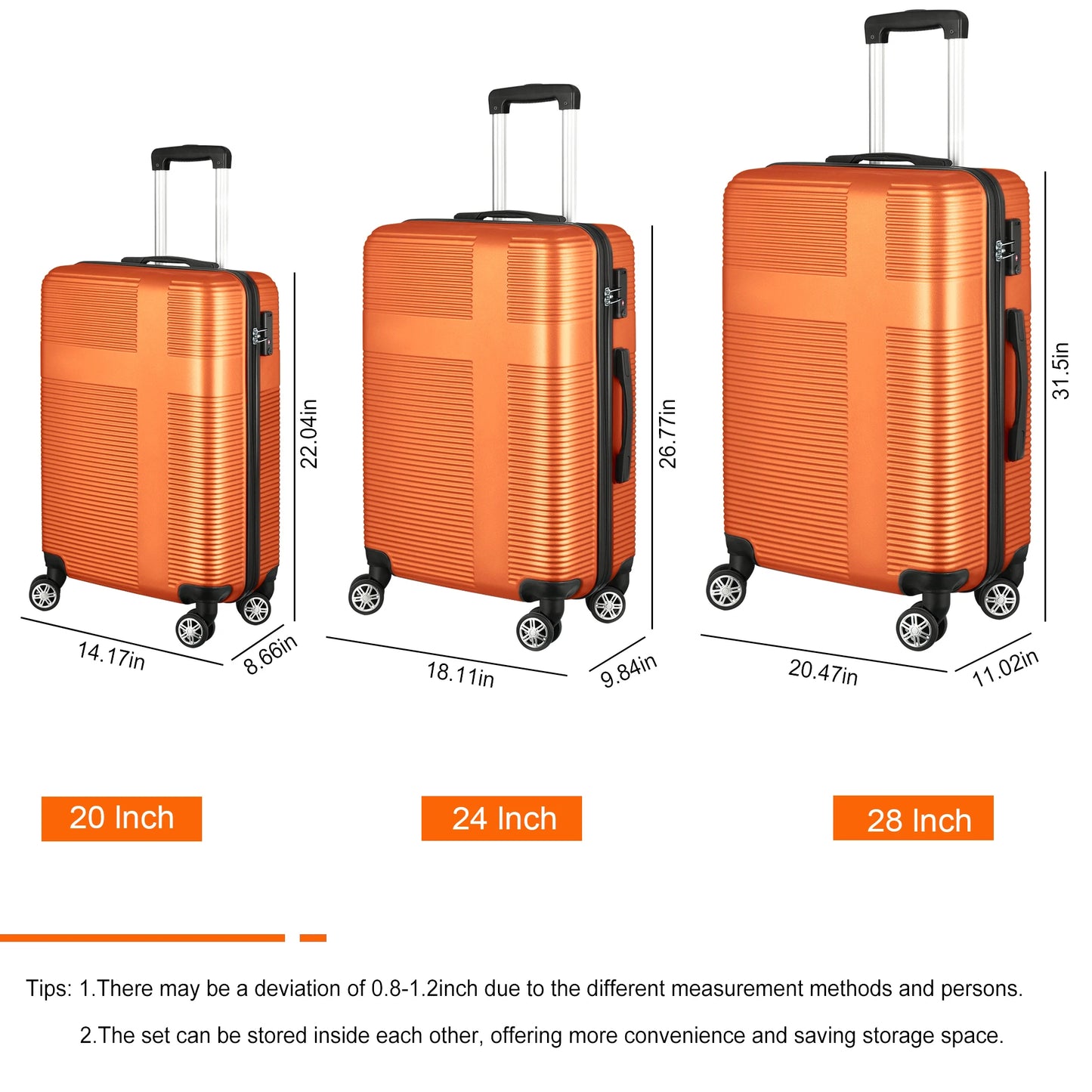 3 Piece Luggage Set with TSA Lock 20"/24"/28" Lightweight Cross Stripe Hardshell Suitcase with 360 Degree Spinner Wheels