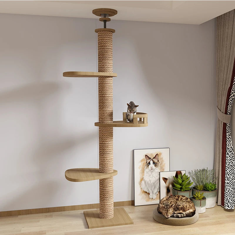 Adjustable Cat Tree House Tower Pet Condo Wooden House Multifunction Tower Soft Flannel Hammock Bed Cat Tree Floor To Ceiling