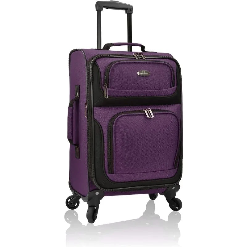 Rugged Fabric Expandable Carry-on Luggage Set, Purple, 4 Wheel
