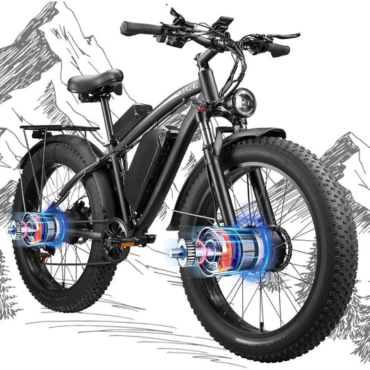 Dual Motor Ebike for Adults, 52V 23AH Large Battery Men Adult Fat Tire Electric Bike Peak 4000W 37MPH Electric Bicycles 7 Speed