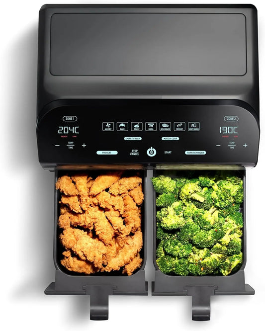 10-Quart/9.4 Liter Capacity Dual Basket Digital Air Fryer, with Smart Finish & 7 Cooking Functions