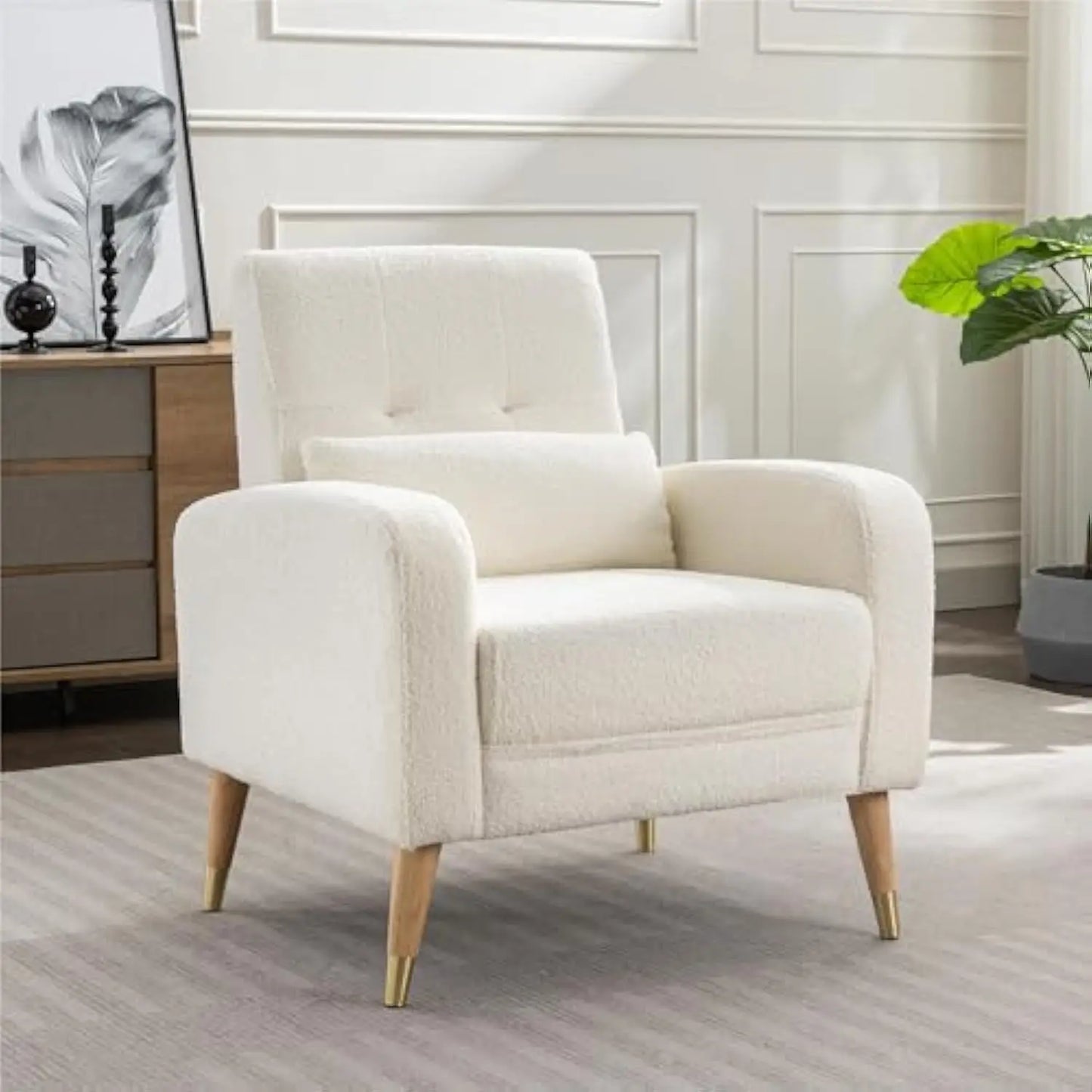 Mid-Century Modern Accent Chair, Upholstered Armchair Living Room Chair, Comfy Single Sofa Chair with Sturdy Legs for Living R