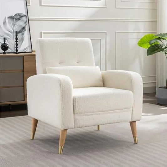 Mid-Century Modern Accent Chair, Upholstered Armchair Living Room Chair, Comfy Single Sofa Chair with Sturdy Legs for Living R