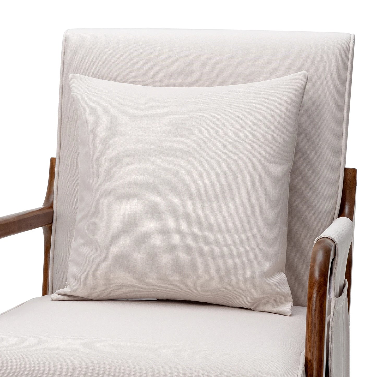 Modern Accent Mid Century Living Room Chairs with Lumbar Pillow Upholstered Comfy Rocking Chair With Wood Frame For Bedroom