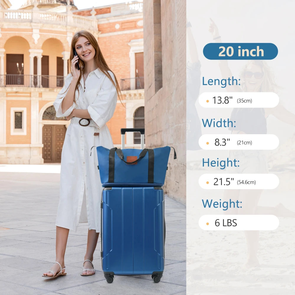 Hardshell Luggage Sets 3 Piece Carry-on Suitcases with Wheels TSA Lock for Men Women Blue (20in)