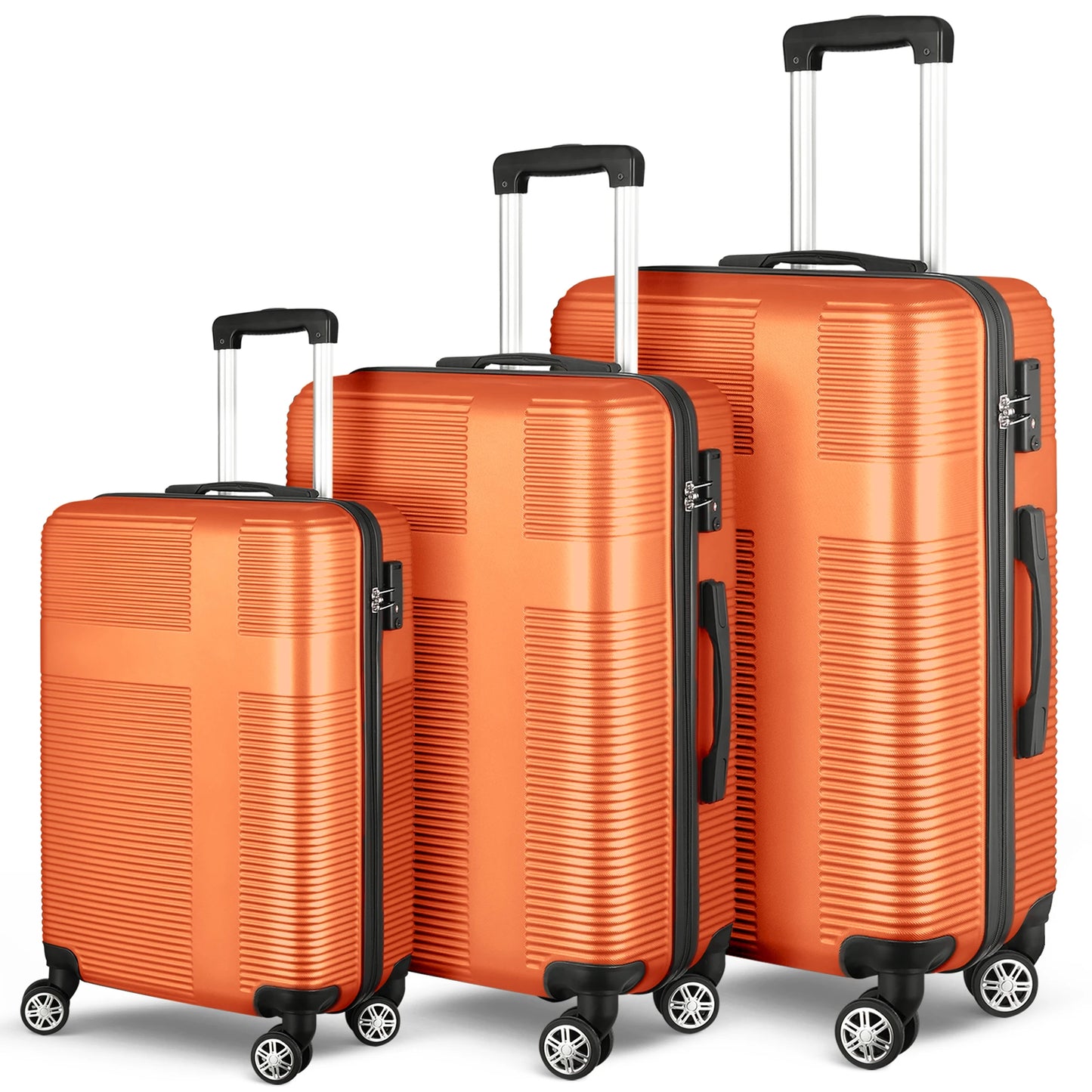 3 Piece Luggage Set with TSA Lock 20"/24"/28" Lightweight Cross Stripe Hardshell Suitcase with 360 Degree Spinner Wheels