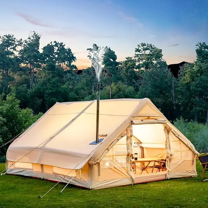 Inflatable Tent, Waterproof Blow Up Tent fo r8-10 Person, Easy Setup Glamping Cabin with Mesh & Chimney Windows, Large Te