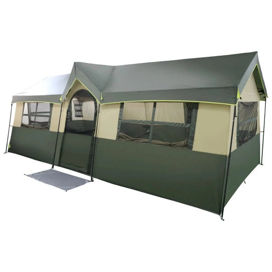 Hazel Creek 12 Person 3-Room Cabin Tent, 20' x 9' x 84", Green